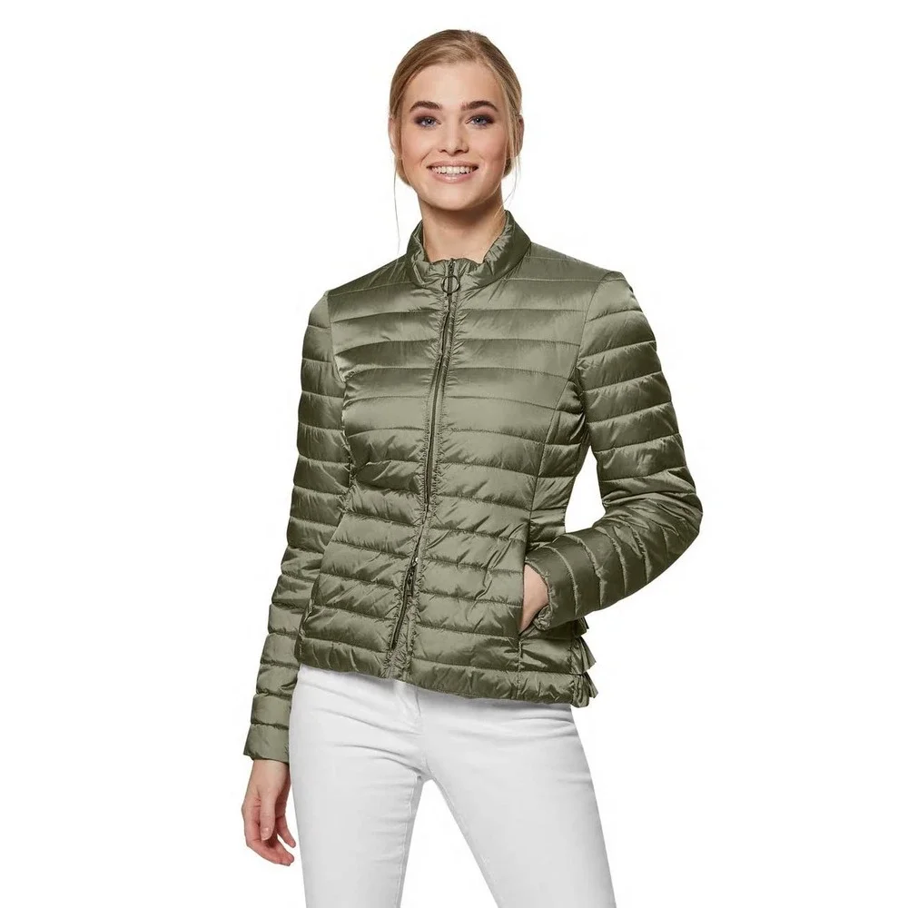 NWOT Madeleine Quilted Jacket Sage‎ Green Size 16 Puffer Full Zip Ruffle Back